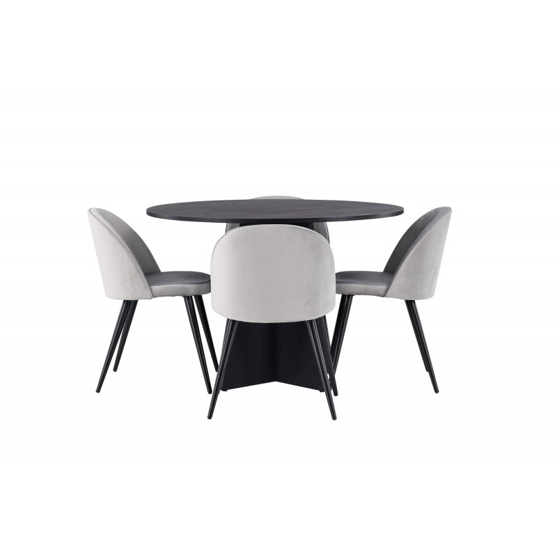 Bootcut Rundt Spisebordssæt  - Sort og Grå