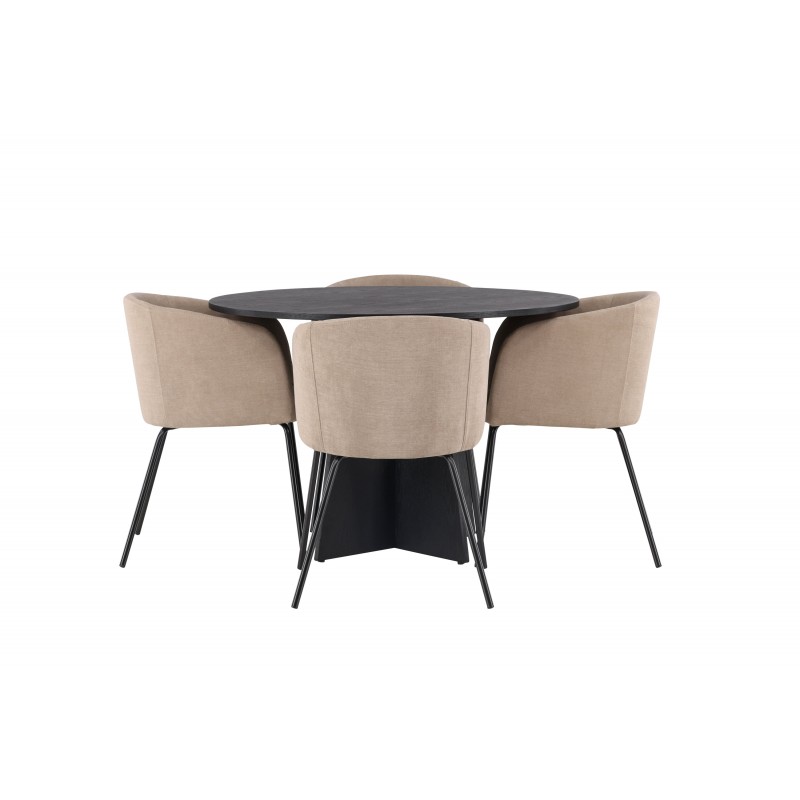 Bootcut Rundt Spisebordssæt - Beige og Sort