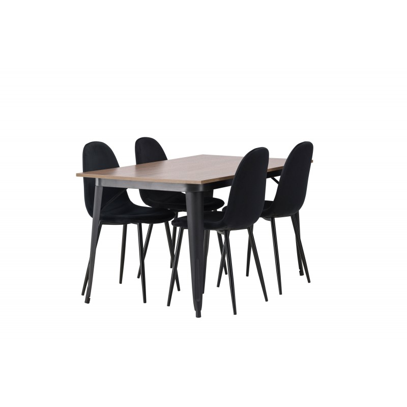 Tempe Spisebordsæt  med 4 spisebordstole - Sort og Valnød