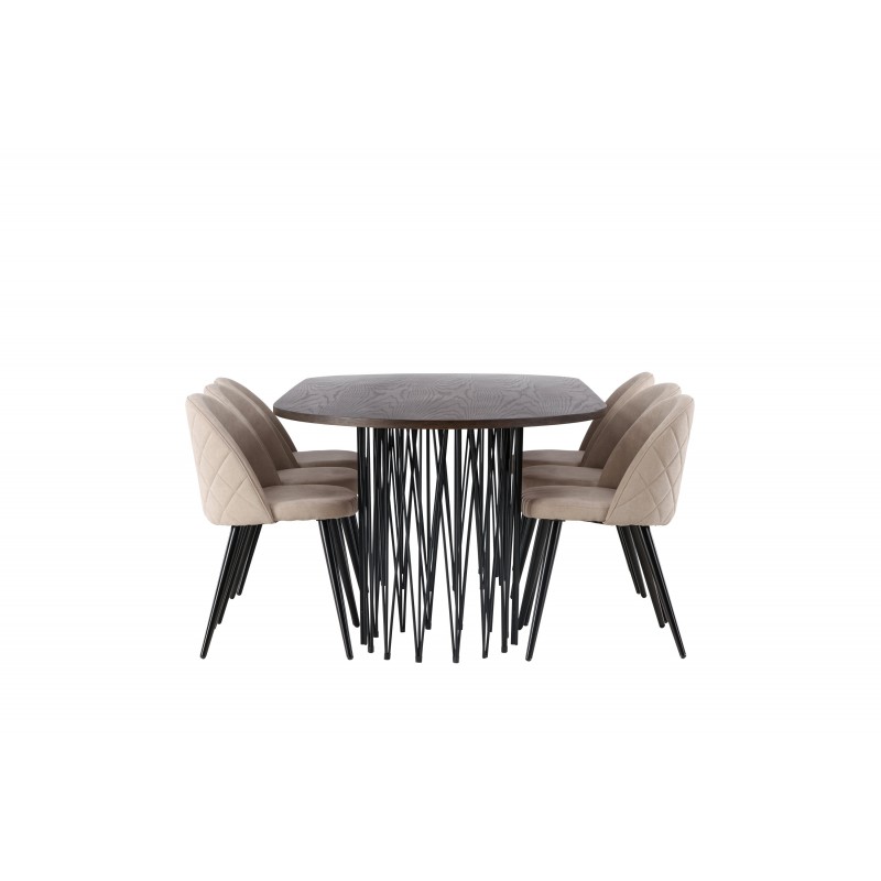 Spisebordssæt Stone med Spisebordsstole i Velvet - Beige og Mocca