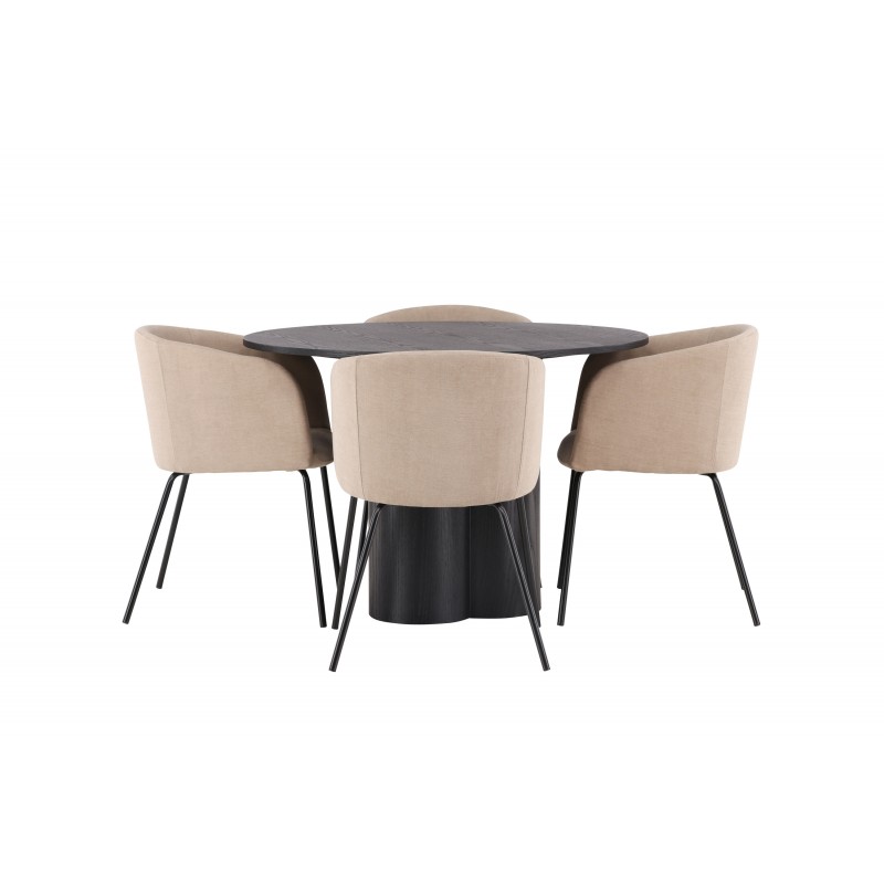 Olivia Rund Spisebordssæt  - Beige og Sort