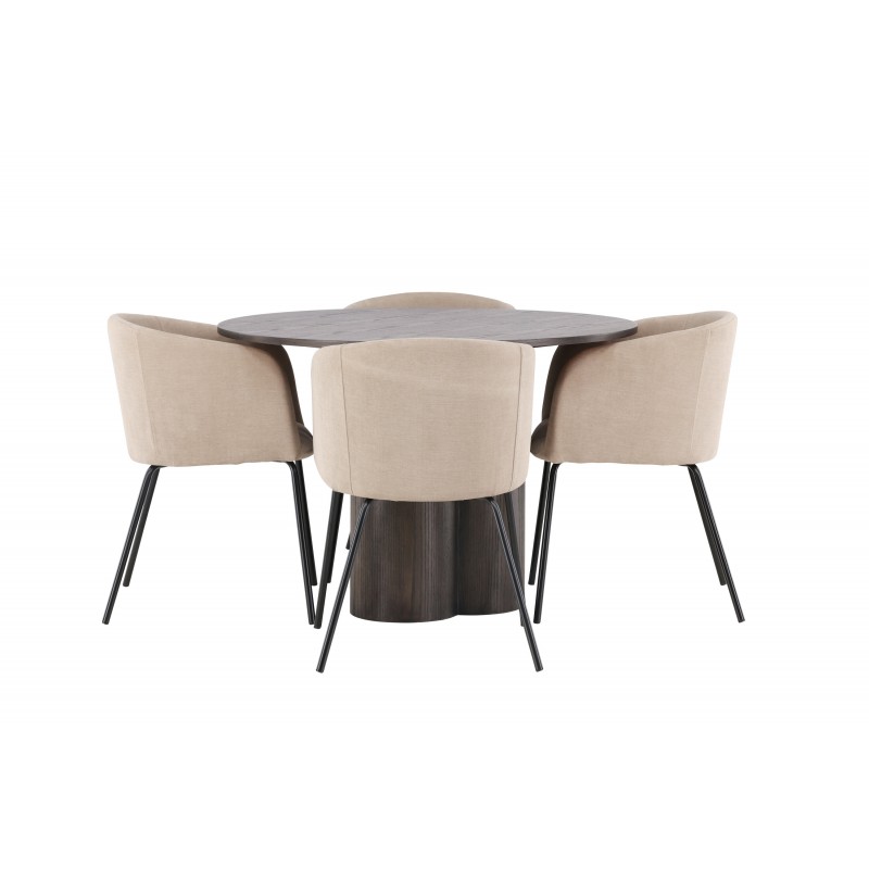 Olivia Rund Spisebordssæt - Beige og Mocca