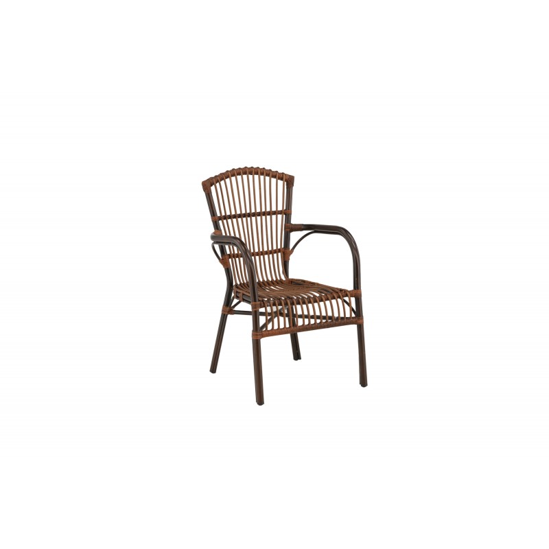 VENTURE DESIGN Galera havestol, m. armlæn - brun polyrattan og aluminium