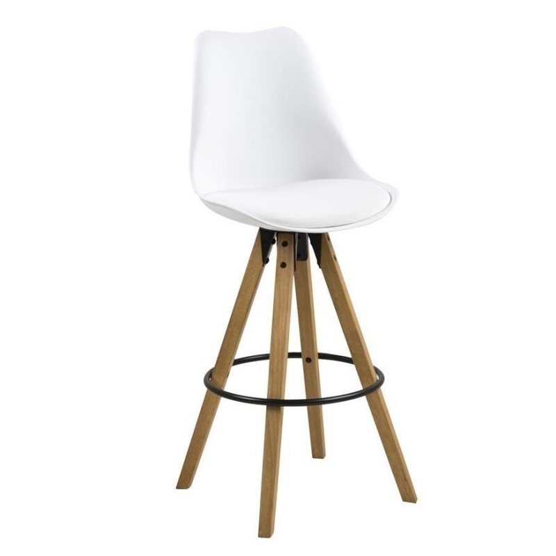 Barstol Signature Yelena i hvidt PU-læder med gummitræsben H112ÃB49ÃD55 cm