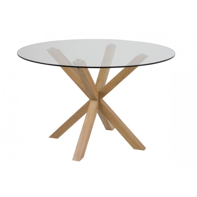 Spisebord spisestuebord Signature Bellona rund Ø119 cm glas top egetræ stel