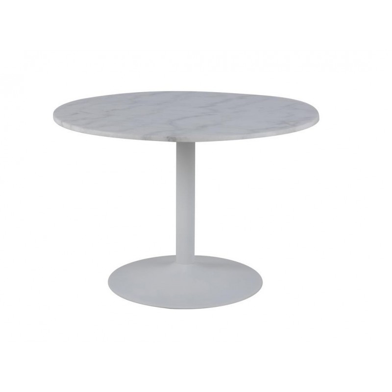 Signature Julessa rundt spisebord Ø110 cm - hvid Guangxi marmor, trompetstel i hvid pulverlakeret stål