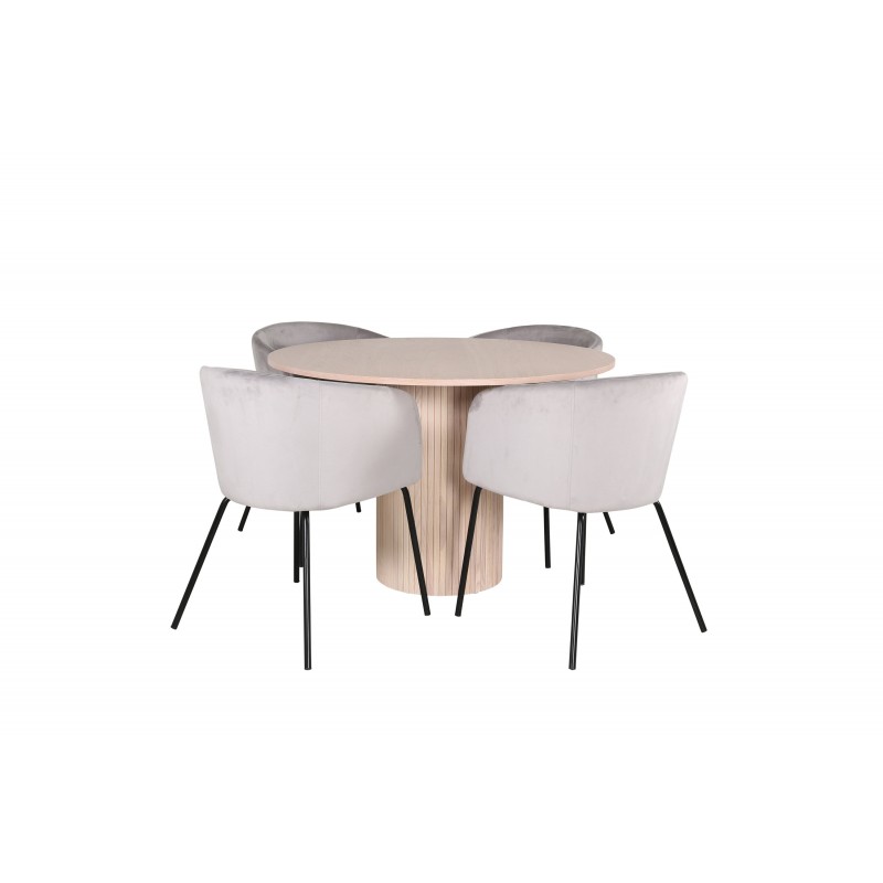 Bianca Rundt Spisebordssæt - Sort, Lysegrå, Natur og Hvid