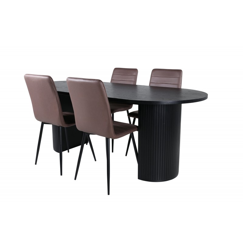 Bianca Oval Spisebordsæt - Sort og Brun
