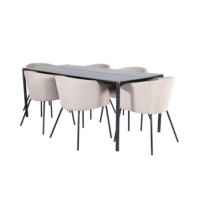 Pelle t Spisebordssæt  - Beige og Sort