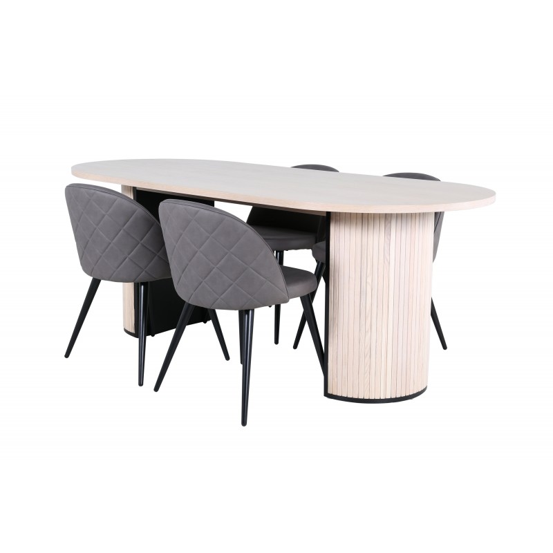Bianca Ovalt spisebordssæt  - Sort, Grå, Natur og Hvid