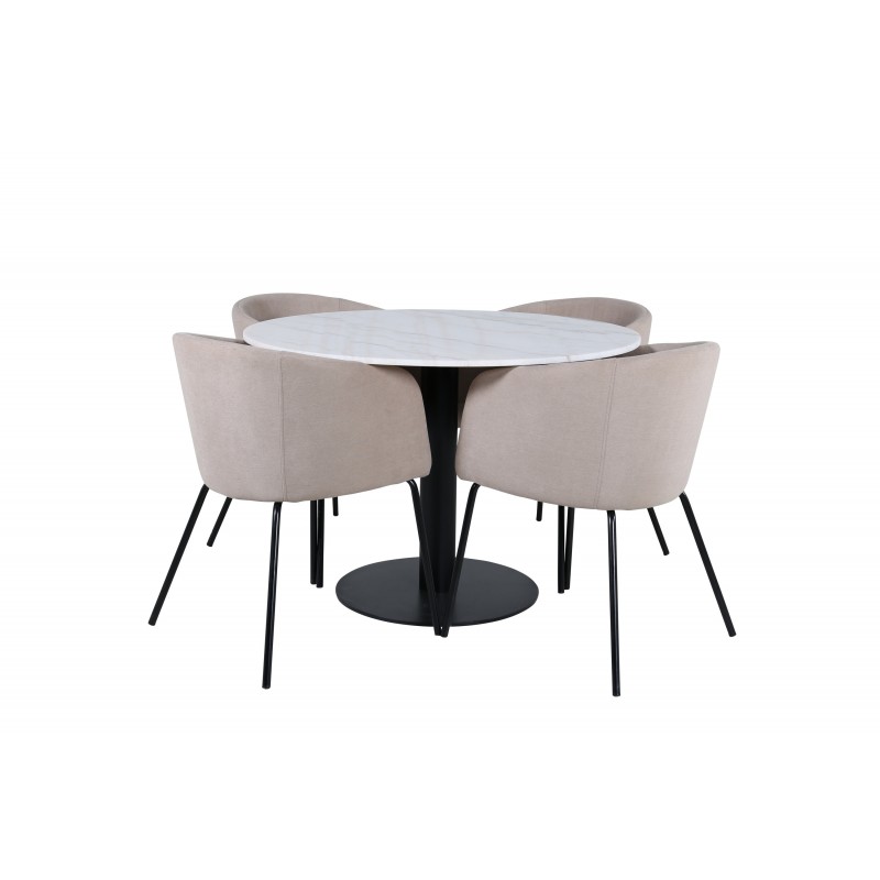 Estelle Rundt Spisebordssæt  - Beige, Sort og Hvid