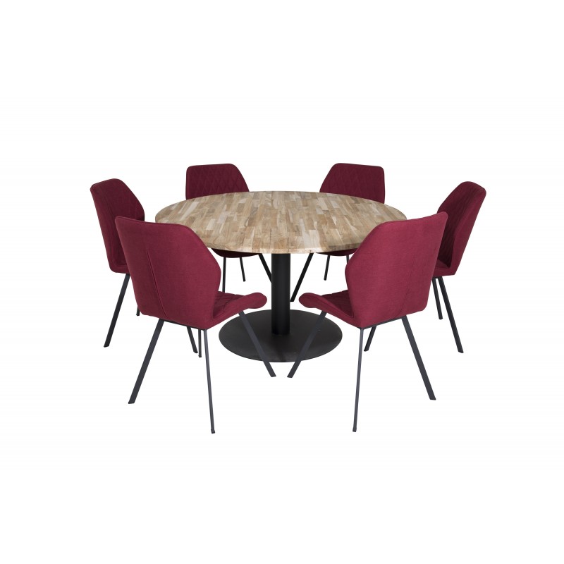 Cirebon Rundt Spisebordssæt  - Sort og Natur og Rød