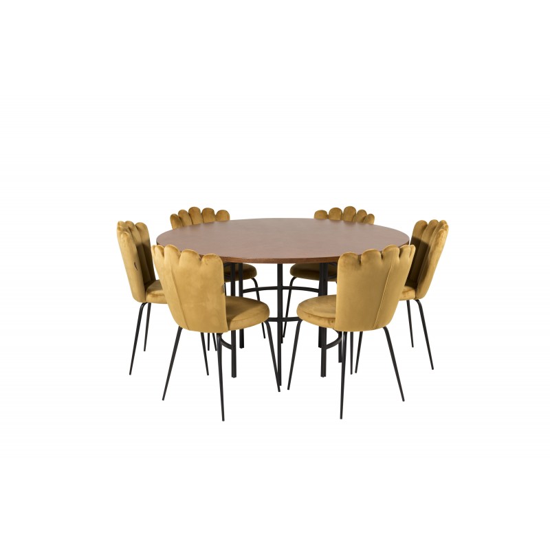 Copenhagen Rundt Spisebordssæt  - Sort og Brun og Messing