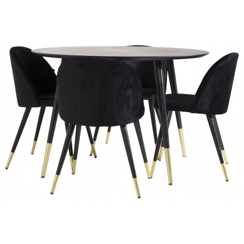 Dipp Rundt Spisebordssæt - Sort og Messing