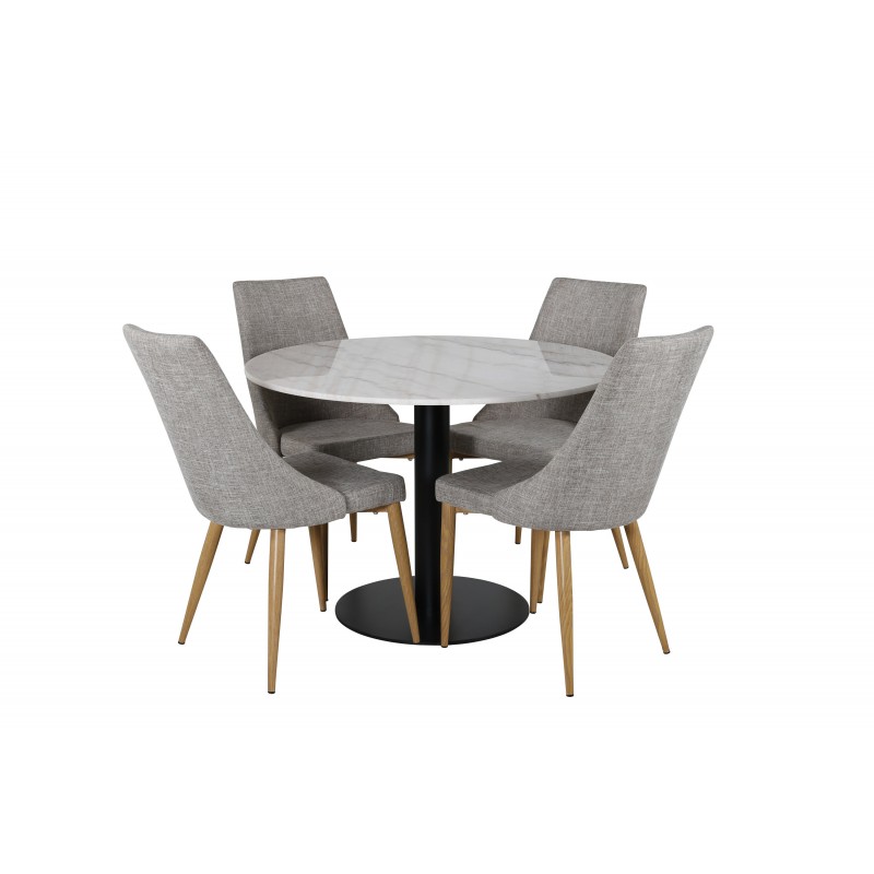 Estelle Rundt Spisebordssæt - Sort, Grå, Natur og Hvid