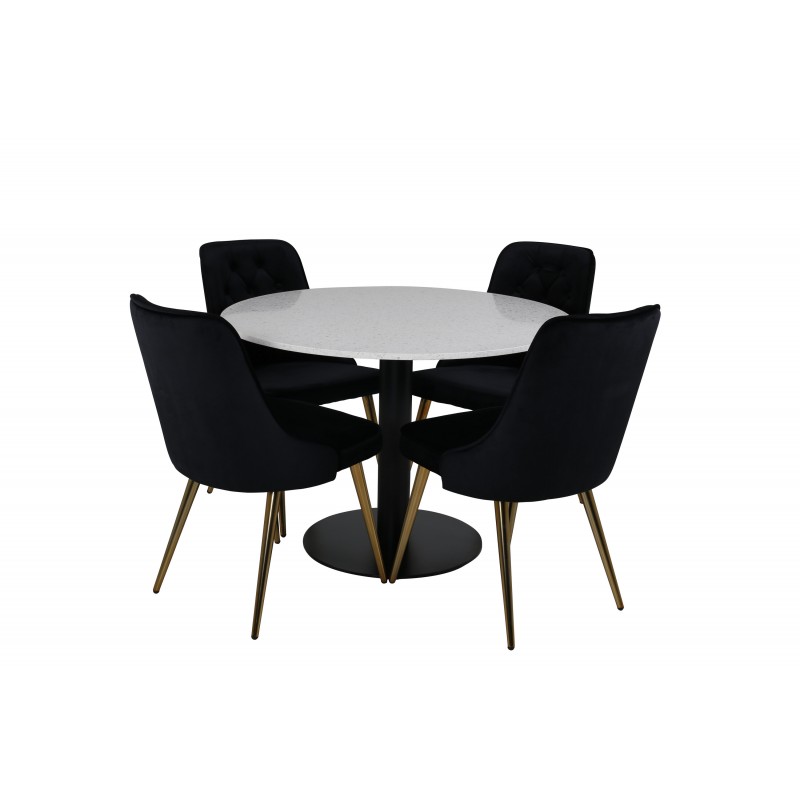 Razzia Rundt Spisebordssæt  - Sort, Messing og Hvid