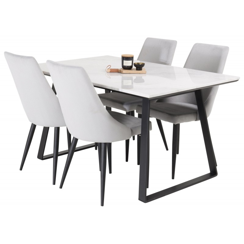 Estelle Marmor Spisestuesæt med 4 spisestole