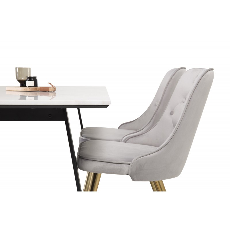 Estelle t Spisebordssæt - Sort, Messing, Lysegrå og Hvid