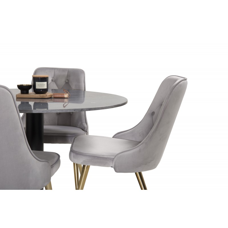 Estelle Rundt Spisebordssæt - Sort, Messing og Lysegrå