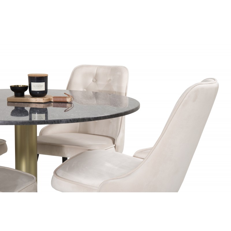 Estelle Rundt Spisebordssæt - Beige, Sort og Messing