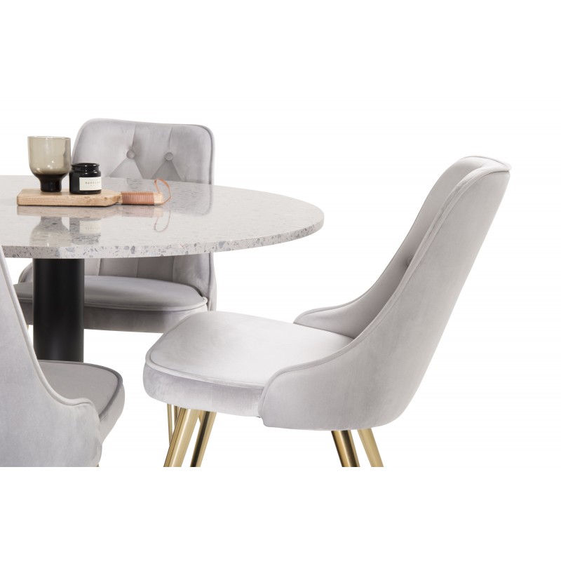 Razzia Rundt Spisebordssæt - Sort, Messing og Lysegrå