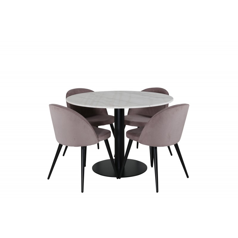 Estelle Rundt Spisebordssæt - Sort, Pink og Hvid