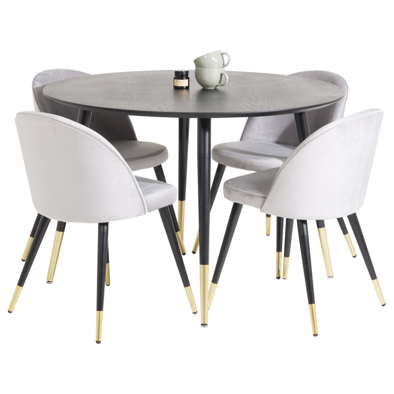 Dipp Rundt Spisebordssæt  - Sort, Messing og Lysegrå