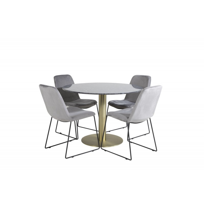 Estelle Rundt Spisebordssæt - Sort, Messing Grå
