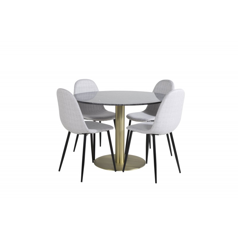 Estelle Rundt Spisebordssæt - Sort, Messing og Lysegrå
