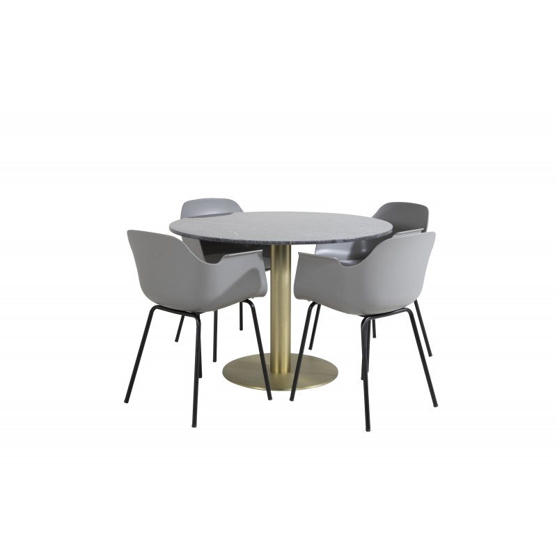 Estelle Rundt Spisebordssæt - Sort, Messing Grå