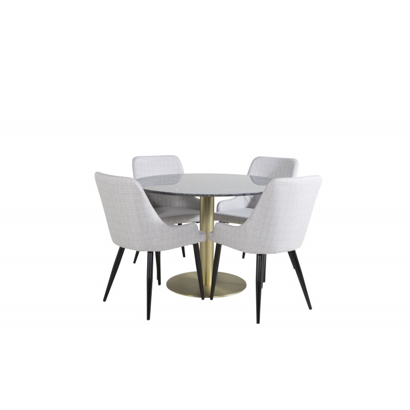 Estelle Rundt Spisebordssæt - Sort, Messing og Lysegrå