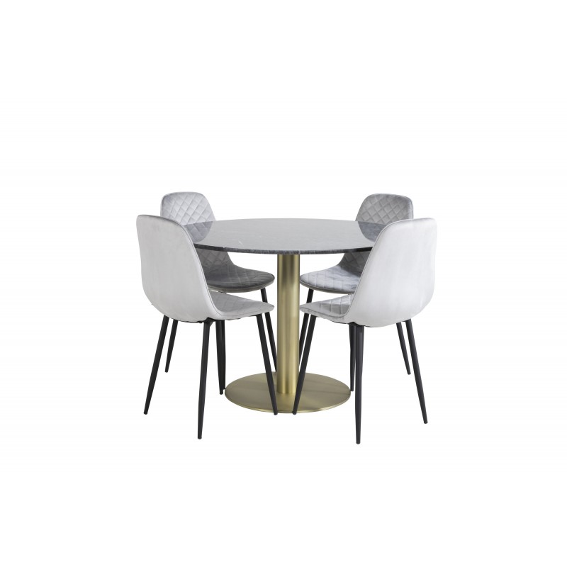 Estelle Rund Spisebordssæt  - Sort, Messing Grå