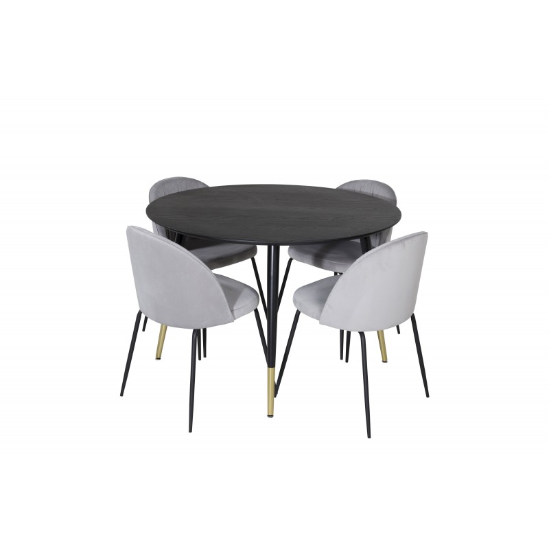Dipp Rundt Spisebordssæt  - Sort, Messing Grå billede