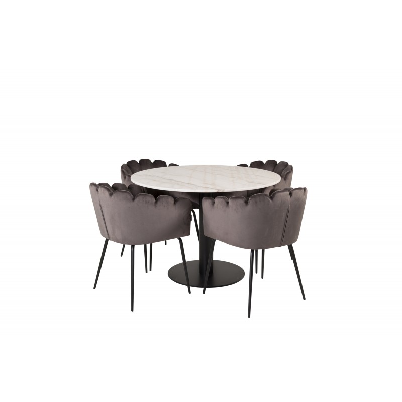 Estelle Rundt Spisebordssæt - Sort Grå og Hvid