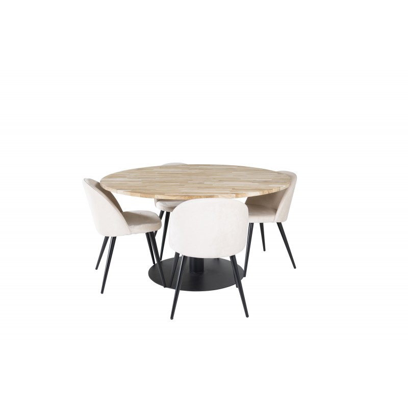 Cirebon Rund Spisebordssæt - Beige, Sort og Natur