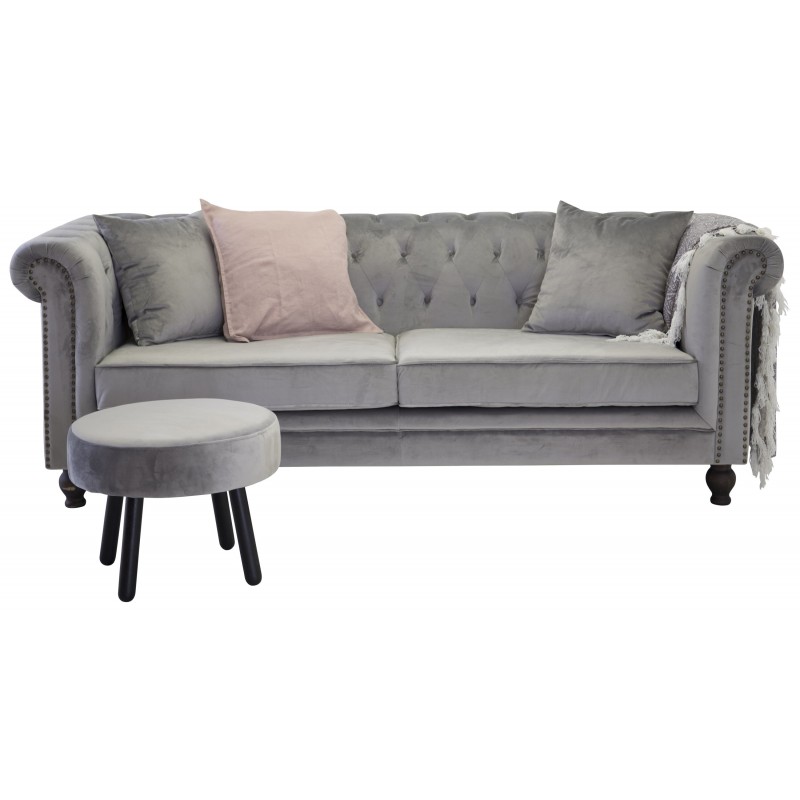 Velvet 3 personers Sofa - Lysegrå og Natur