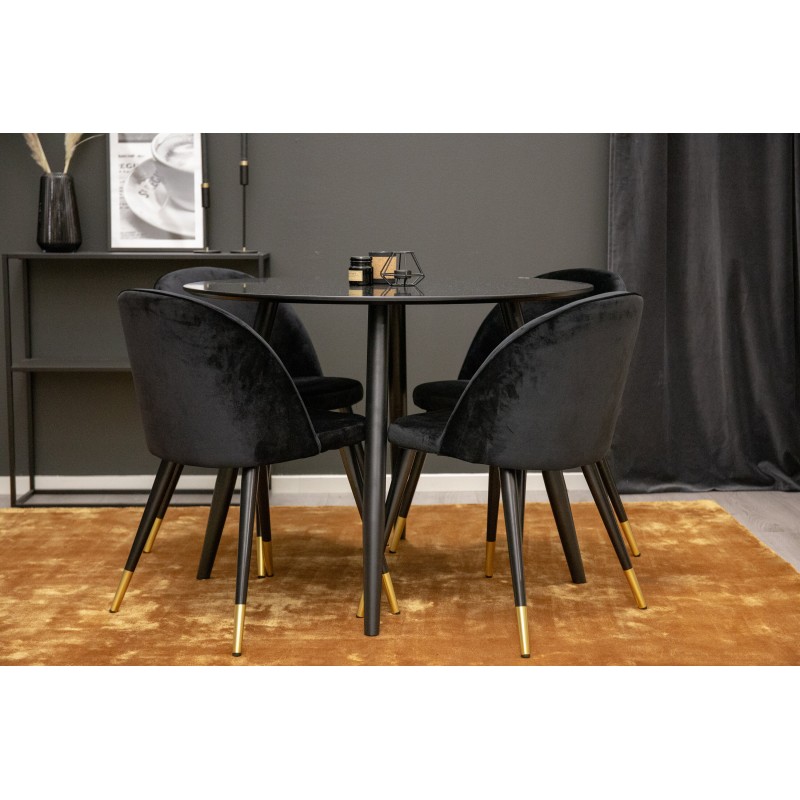 Rundt Spisebordssæt Plaza med stole i fløjl