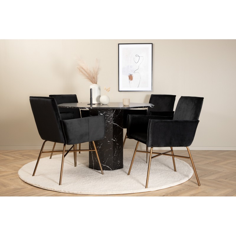 Marbs Rundt Spisebordssæt  - Sort, Kobber og Natur