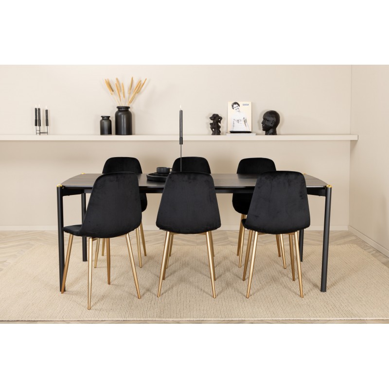 Pelle e Spisebordssæt  - Sort og Messing