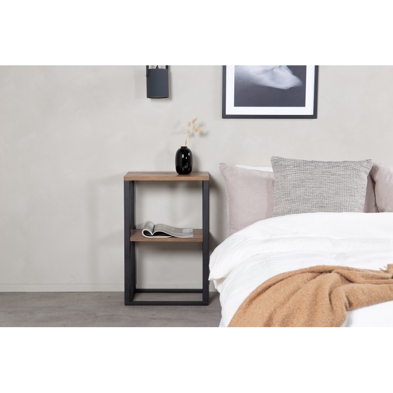 VENTURE DESIGN Rise sidebord, m. 1 hylde - teaktræsfarvet papirlaminat og sort stål (45x30)