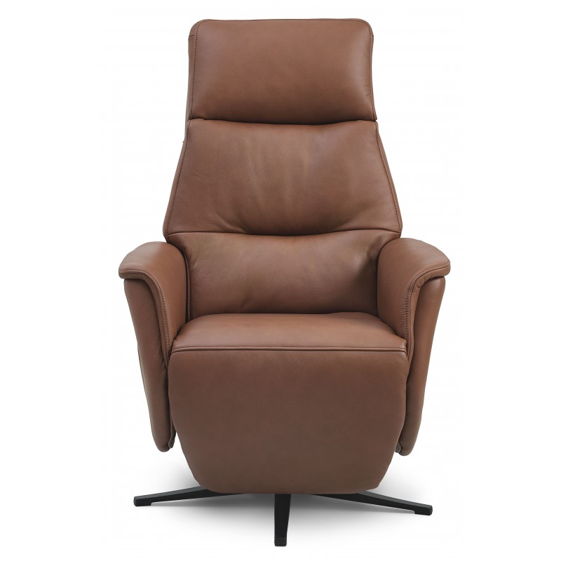 Nicolai Læder lænestol m. indbygget skammel og løftefunktion Cognac
