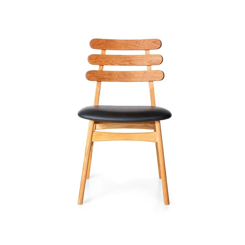 Charlotte spisebordsstol - Naturolieret egetræ - sort læder
