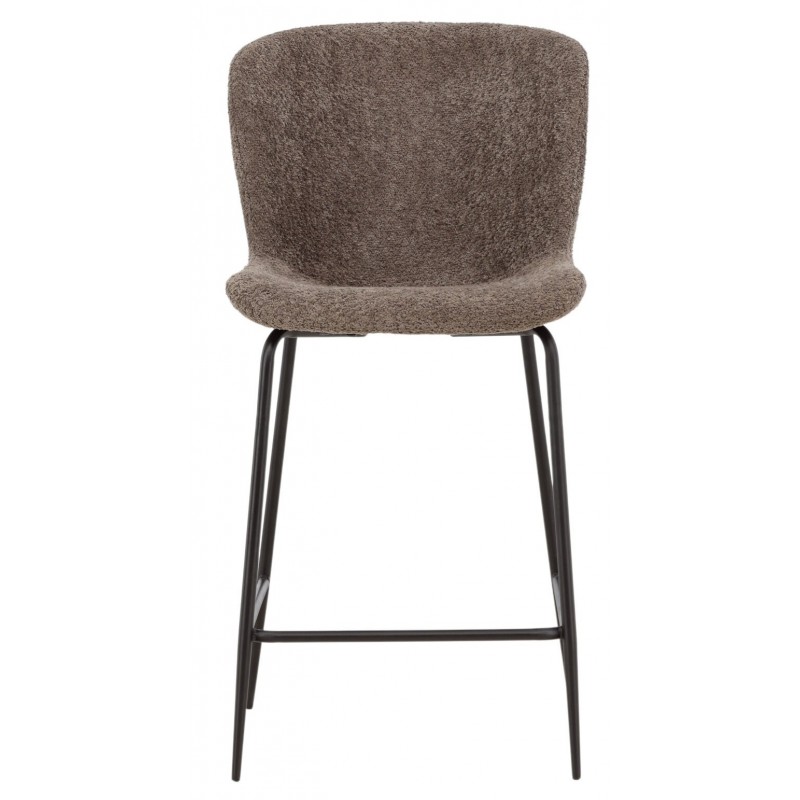 VENTURE DESIGN Modesto barstol, m. ryglæn og fodstøtte - brun bouclé stof og sort stål