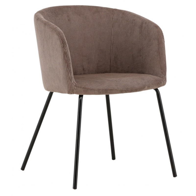 VENTURE DESIGN Berit spisebordsstol, m. armlæn - brun polyester fløjl og sort stål