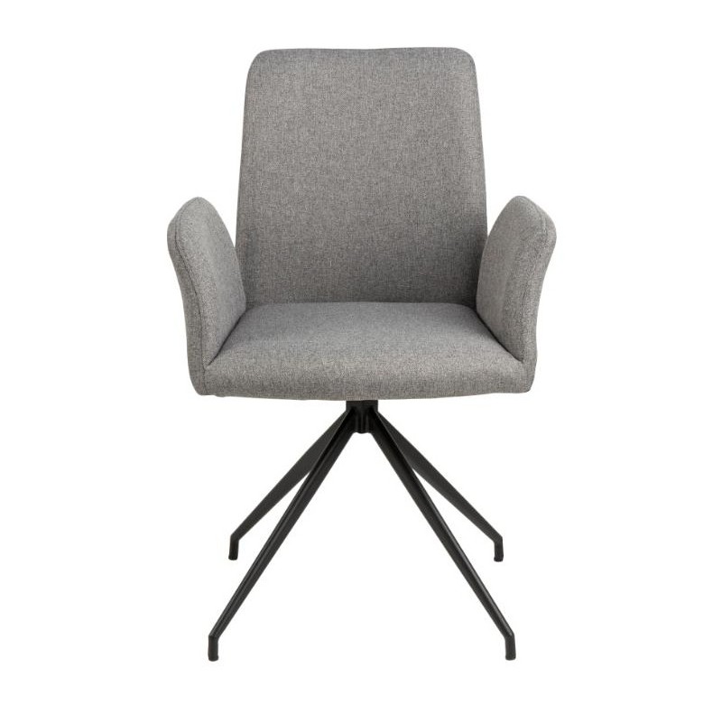 Spisebordsstol med armlæn Signature Vivessa - lysegrå Malmo stof, 4-stjernet drejefunktion, mat sort stel