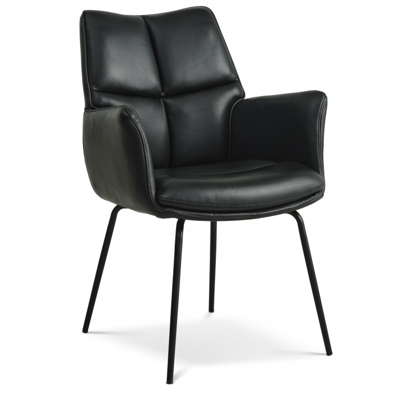 Lily Spisestuestol  med armlæn - Sort læder