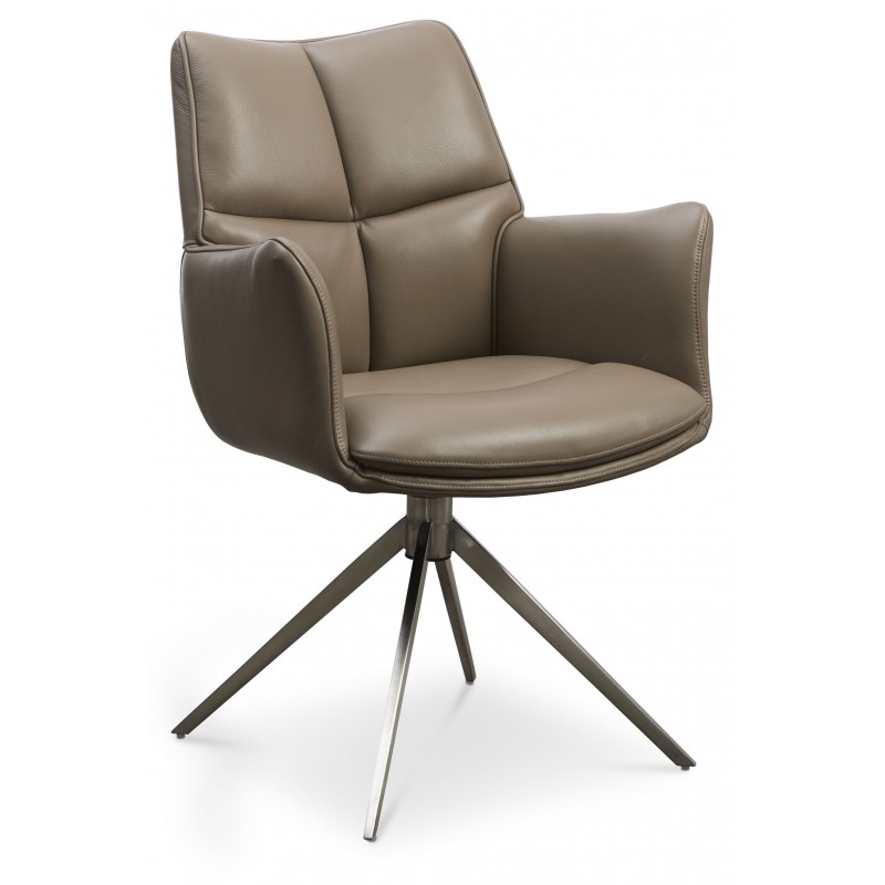 Lily Spisestuestol med Drejefunktion med armlæn - Krom stel - Nougat læder
