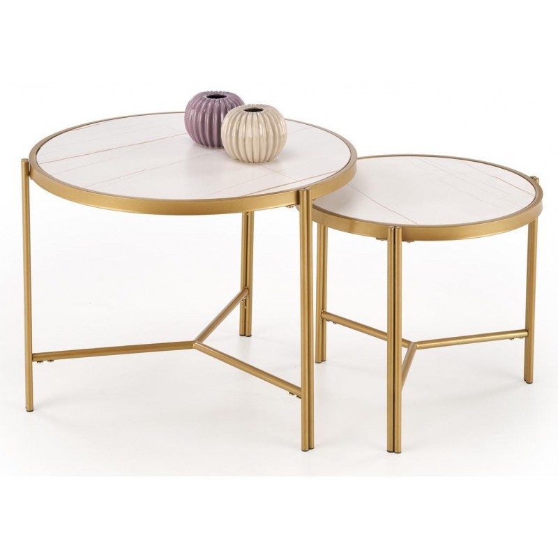 FATIMA sæt af to sofaborde, Hvid marmor / guld