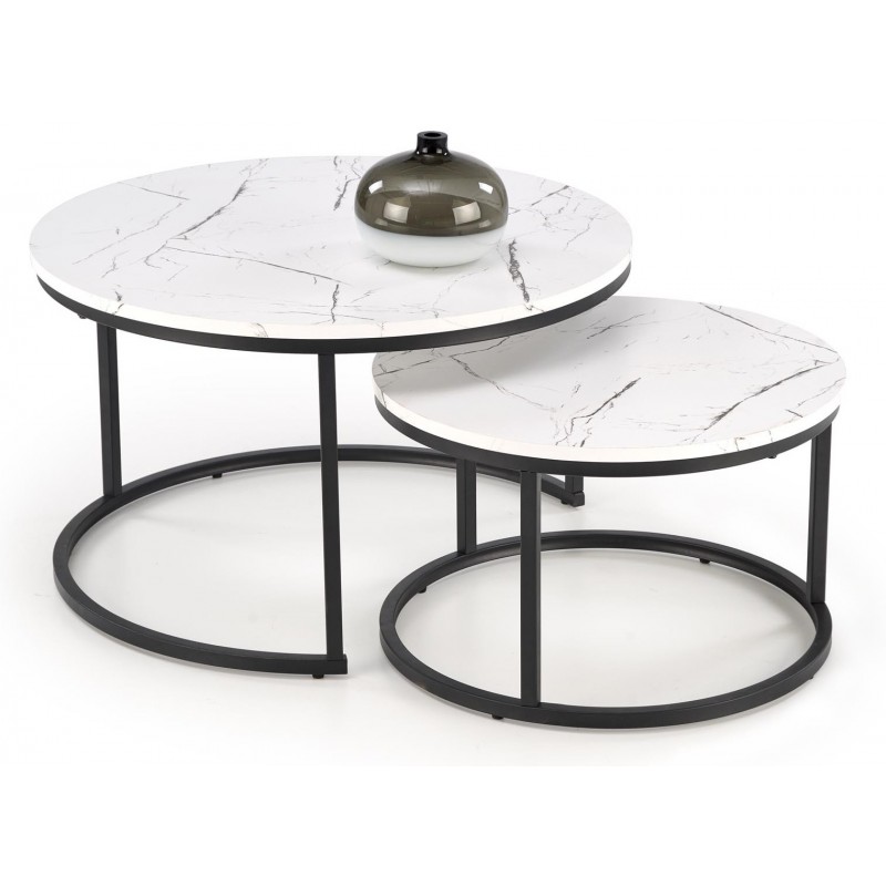 JAVA sæt af 2 sofaborde - Hvid marmorlook