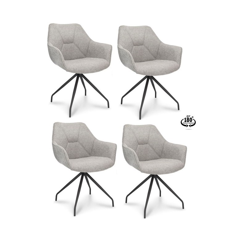 4 x Anna spisebordsstole med armlæn og returdrej - Zinc Grå stof